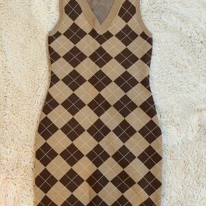 NEW! Aster Argyle Patterned Mini Dress - Brown and Tan
